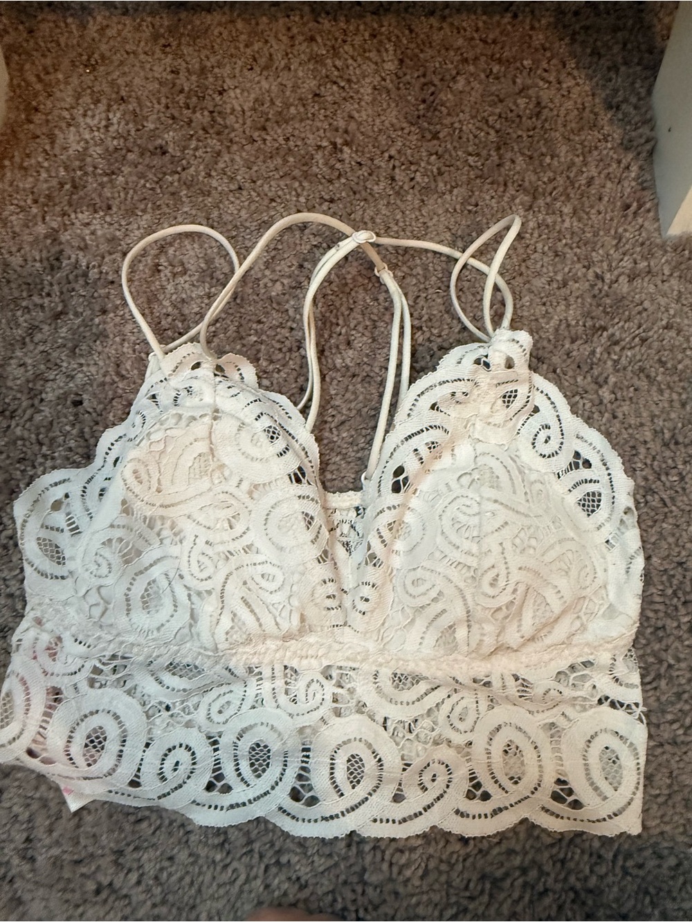 Victoria Sercet-Pink: Ivory Lace Bralette with Scallop Hem